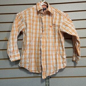 Panhandle Kids Orange Plaid Long Sleeve Button Down Shirt Size M 10 Western